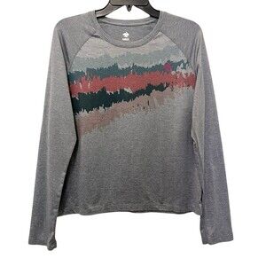 RABBIT EZ Running Tee Shirt Long Sleeve Gray Mountain Scape Performance Womens M